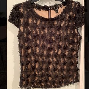 Ann Taylor Black Ruffled Blouse w/ Gold Zipper